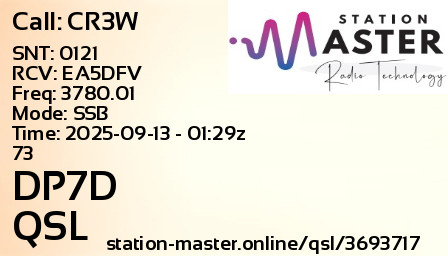 QSL Card for DP7D QSO with CR3W