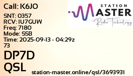 QSL Card for DP7D QSO with K6JO