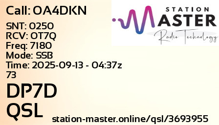 QSL Card for DP7D QSO with OA4DKN