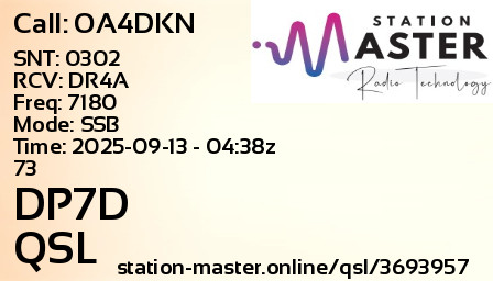 QSL Card for DP7D QSO with OA4DKN