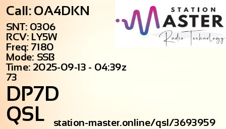 QSL Card for DP7D QSO with OA4DKN