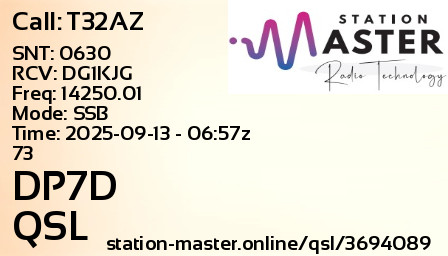 QSL Card for DP7D QSO with T32AZ