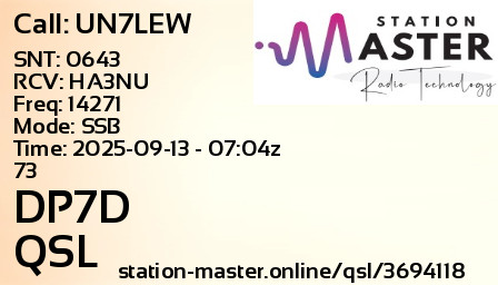QSL Card for DP7D QSO with UN7LEW