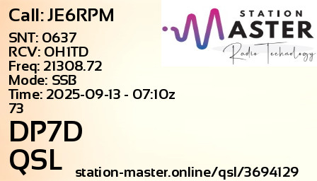QSL Card for DP7D QSO with JE6RPM