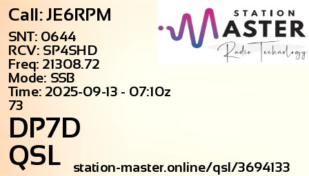 QSL Card for DP7D QSO with JE6RPM