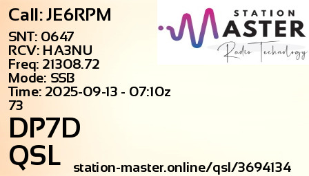 QSL Card for DP7D QSO with JE6RPM