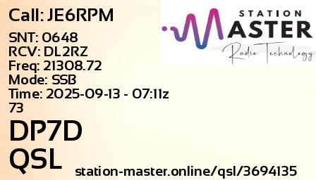 QSL Card for DP7D QSO with JE6RPM