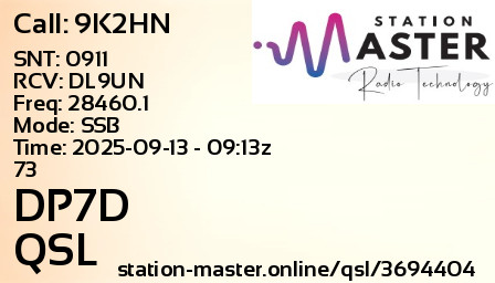 QSL Card for DP7D QSO with 9K2HN