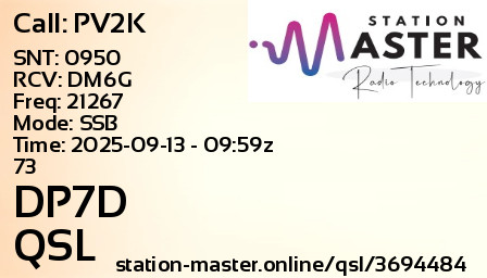 QSL Card for DP7D QSO with PV2K