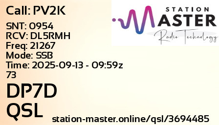 QSL Card for DP7D QSO with PV2K