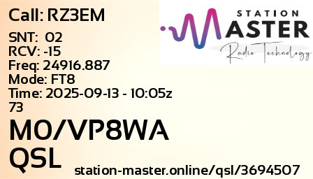 QSL Card for M0/VP8WA QSO with RZ3EM
