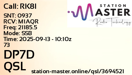 QSL Card for DP7D QSO with RK8I