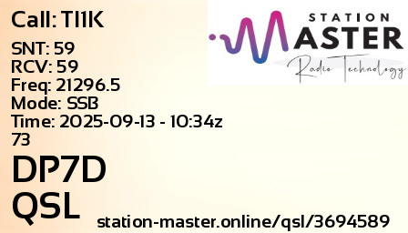 QSL Card for DP7D QSO with TI1K
