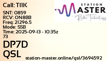 QSL Card for DP7D QSO with TI1K