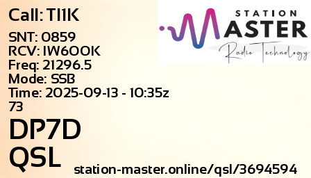 QSL Card for DP7D QSO with TI1K