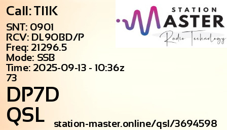 QSL Card for DP7D QSO with TI1K