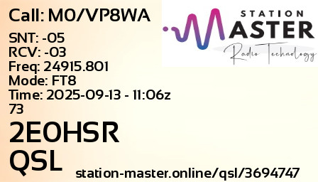 QSL Card for 2E0HSR QSO with M0/VP8WA