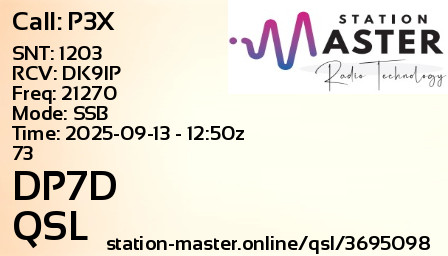 QSL Card for DP7D QSO with P3X