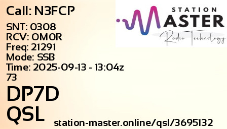 QSL Card for DP7D QSO with N3FCP