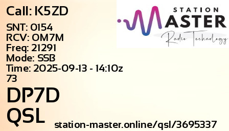 QSL Card for DP7D QSO with K5ZD