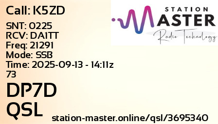 QSL Card for DP7D QSO with K5ZD