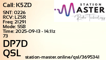QSL Card for DP7D QSO with K5ZD