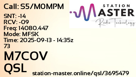 QSL Card for M7COV QSO with S5/M0MPM