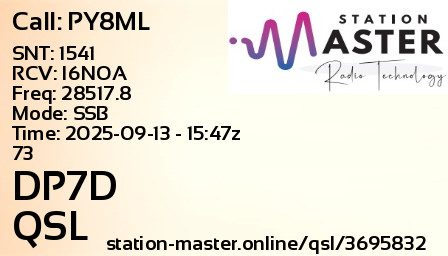 QSL Card for DP7D QSO with PY8ML