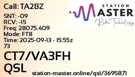 QSL Card for CT7/VA3FH QSO with TA2BZ