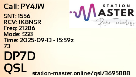 QSL Card for DP7D QSO with PY4JW