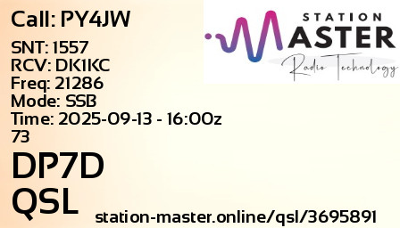 QSL Card for DP7D QSO with PY4JW