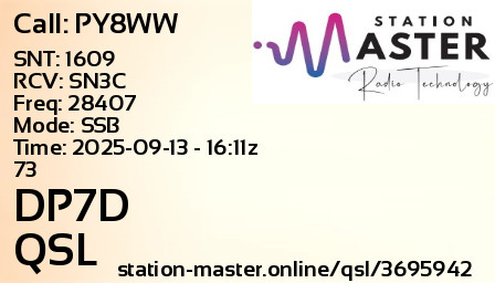 QSL Card for DP7D QSO with PY8WW