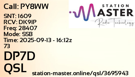 QSL Card for DP7D QSO with PY8WW