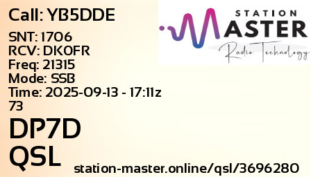 QSL Card for DP7D QSO with YB5DDE
