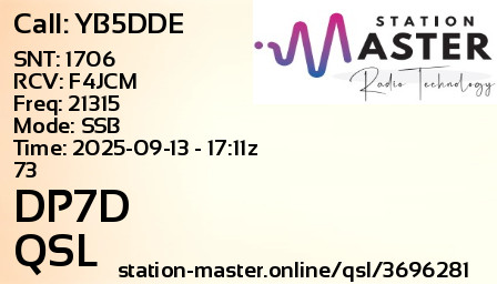QSL Card for DP7D QSO with YB5DDE