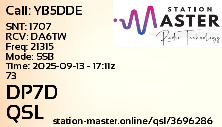 QSL Card for DP7D QSO with YB5DDE