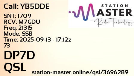 QSL Card for DP7D QSO with YB5DDE