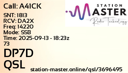 QSL Card for DP7D QSO with A41CK