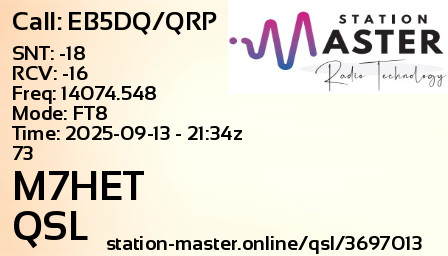 QSL Card for M7HET QSO with EB5DQ/QRP
