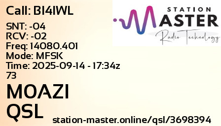 QSL Card for M0AZI QSO with BI4IWL