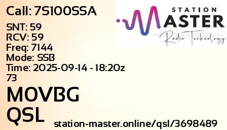 QSL Card for M0VBG QSO with 7S100SSA
