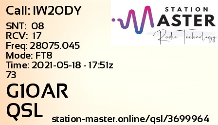 QSL Card for G1OAR QSO with IW2ODY