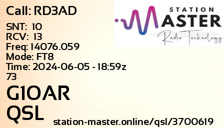 QSL Card for G1OAR QSO with RD3AD