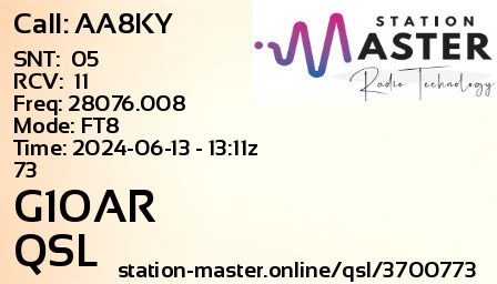 QSL Card for G1OAR QSO with AA8KY