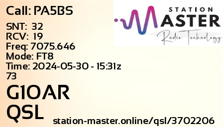 QSL Card for G1OAR QSO with PA5BS