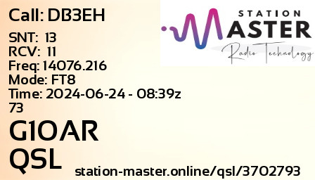 QSL Card for G1OAR QSO with DB3EH