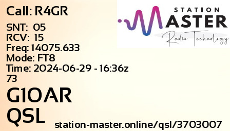 QSL Card for G1OAR QSO with R4GR