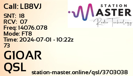 QSL Card for G1OAR QSO with LB8VJ