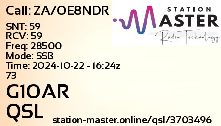QSL Card for G1OAR QSO with ZA/OE8NDR