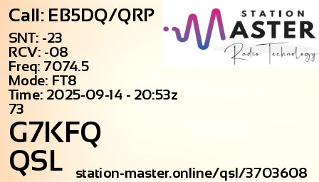 QSL Card for G7KFQ QSO with EB5DQ/QRP